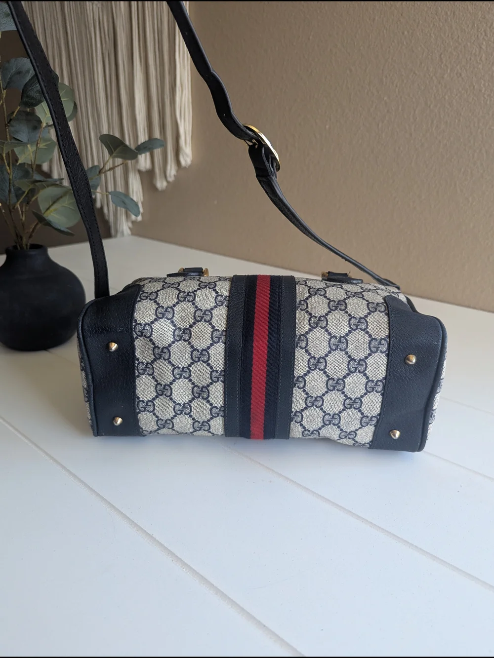vintage Gucci GG Supreme Sherry Line Boston Bag